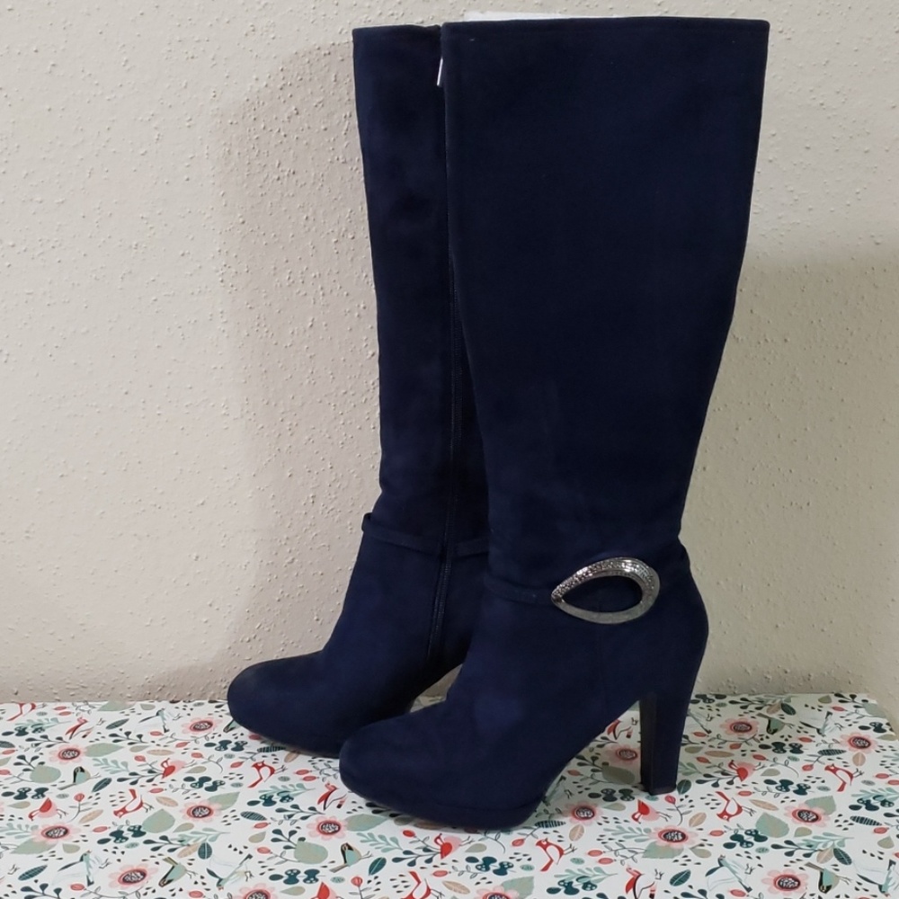 High heels knee Boots Midnight Blue suede